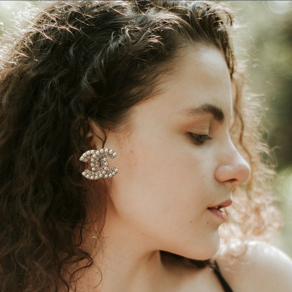 Silver Pearl and‎ Crystal Earrings